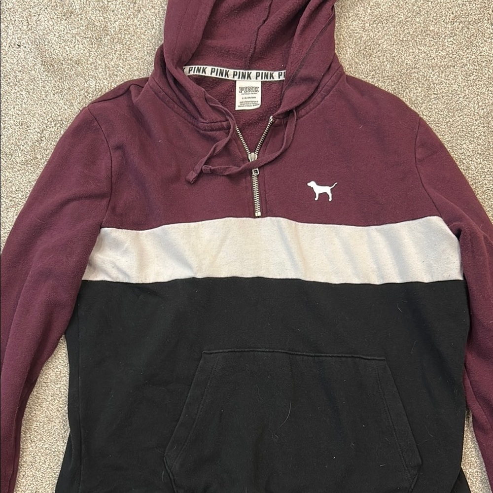 PINK Victoria's Secret Colorblock Hoodie for Men - Burgundy, Gray, and Black